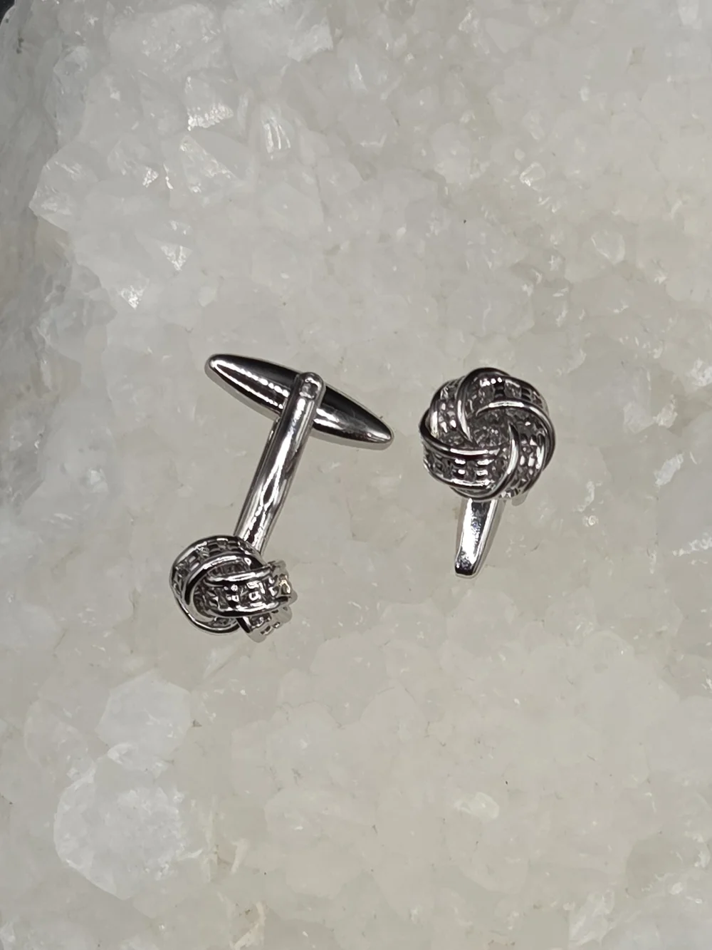 Polished Stainless Steel Knot Cufflinks for Men Silver Tone